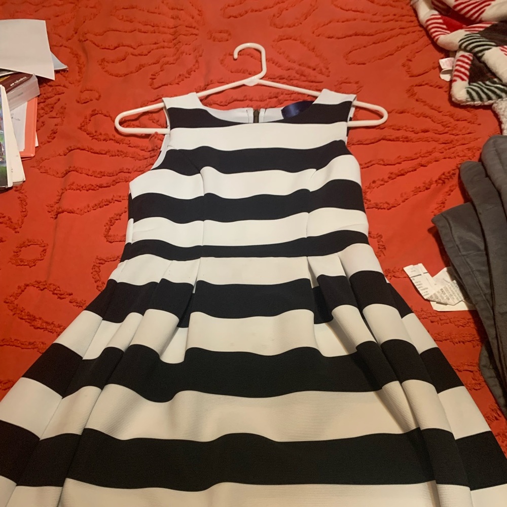 Blue k,xs, black and white stripes